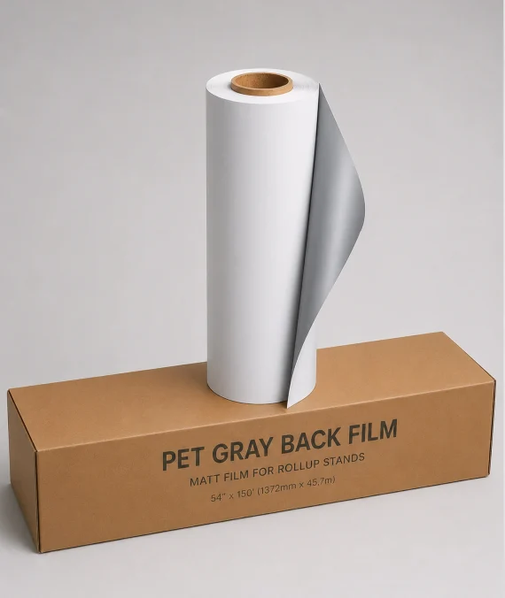 Matte Anti Curl PET Gray Back Banner Film 36″x100′ (0.914m x 30m)